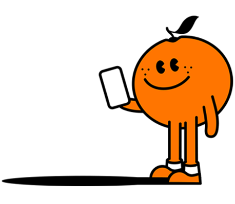 Peely Tangerine Mascot Checking Mobile Coverage